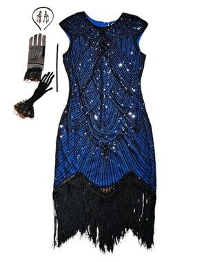 Fundaisy Roaring 20s Great Gatsby Beaded Sequin Flapper Dress Costume Large